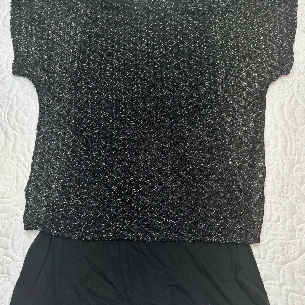 Express Black Lace See Through Top Overlay With Solid Black Body RN#55285 EUC XS